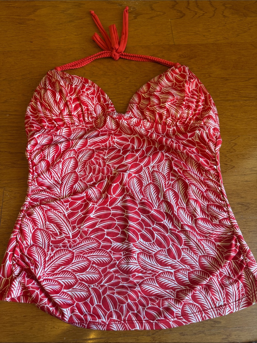 NWOT red and white tankini  Halter Swim Top with Leaf Print by Robin Piccone